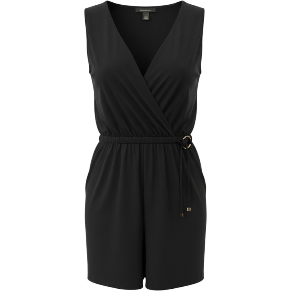 White House Black Market‎ Black Surplice Romper Silver Hardware Size 4 570145719